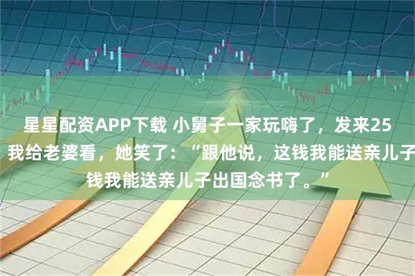 星星配资APP下载 小舅子一家玩嗨了，发来25万账单让我结。我给老婆看，她笑了：“跟他说，这钱我能送亲儿子出国念书了。”